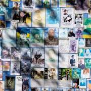 Memorial wall with photos of war victims in Ukraine