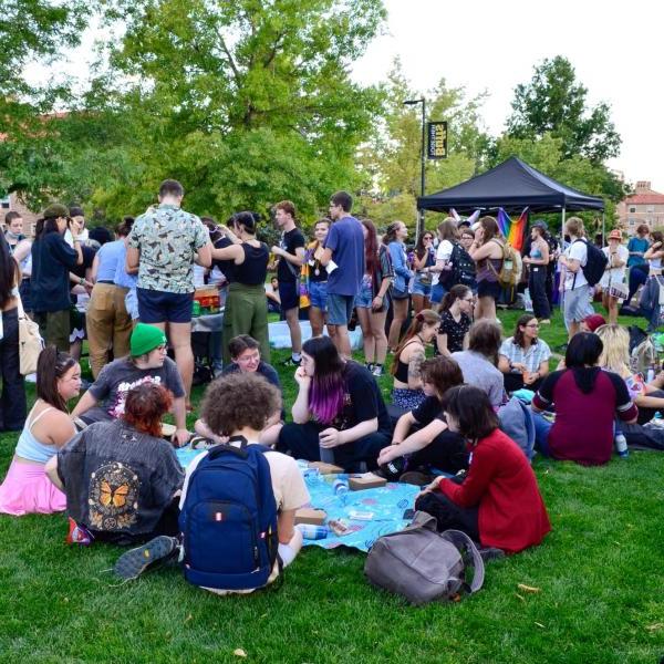 Students at Pride Picnic on Regent Lawn