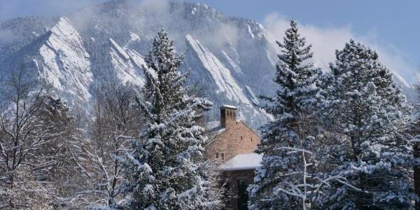 雪树和山构成了校园建筑的顶部