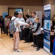 Students visiting booths at the Just in Time career fair