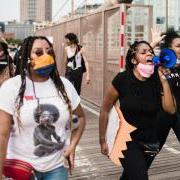 Protesters marching.