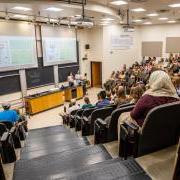 a class in a large lecture hall