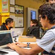 Students studying in a residence hall