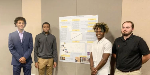 Students posing with a research poster